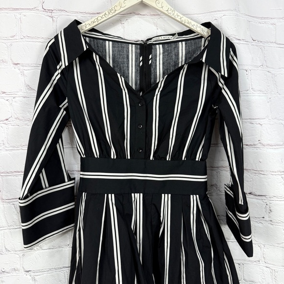Alice + Olivia Black White 3/4 Sleeve midi Dress wedding guest shower size 6 - Picture 3 of 16